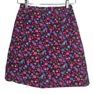 Vintage Handmade Retro Ditsy Floral‎ Rivets High Waist Mini Skirt 70s Style XS